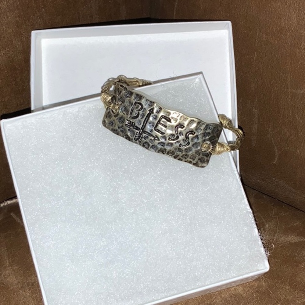 Wire-Wrap Artisan “Bless” Bracelet Hook & Loop Closure